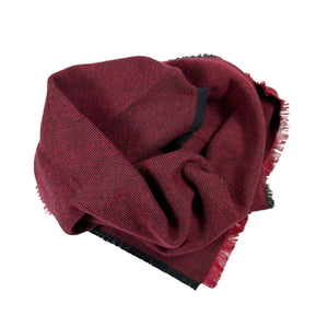 Maroon and black herringbone pattern flannel bandana.