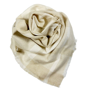 Plaid Bandana in natural hues of cream, white, and brown/tan.
