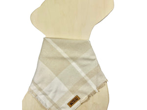 Handmade plaid bandana in natural hues.