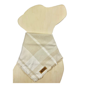Handmade plaid bandana in natural hues.